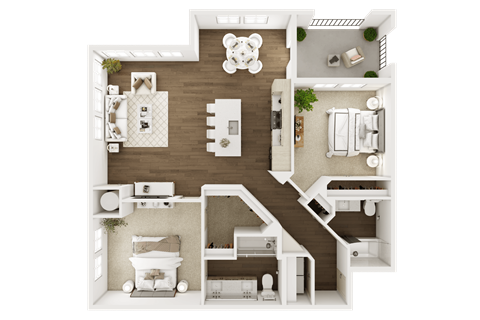 Floor plan for 2 beds, 2 baths, 1175 sqft
